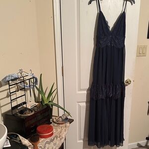 Lulu's Midnight Blue Lace Maxi Dress